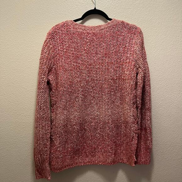 Lucky Brand Rose Pink Cotton Cable Knit Braided Sides Sweater Size Medium - Picture 7 of 8